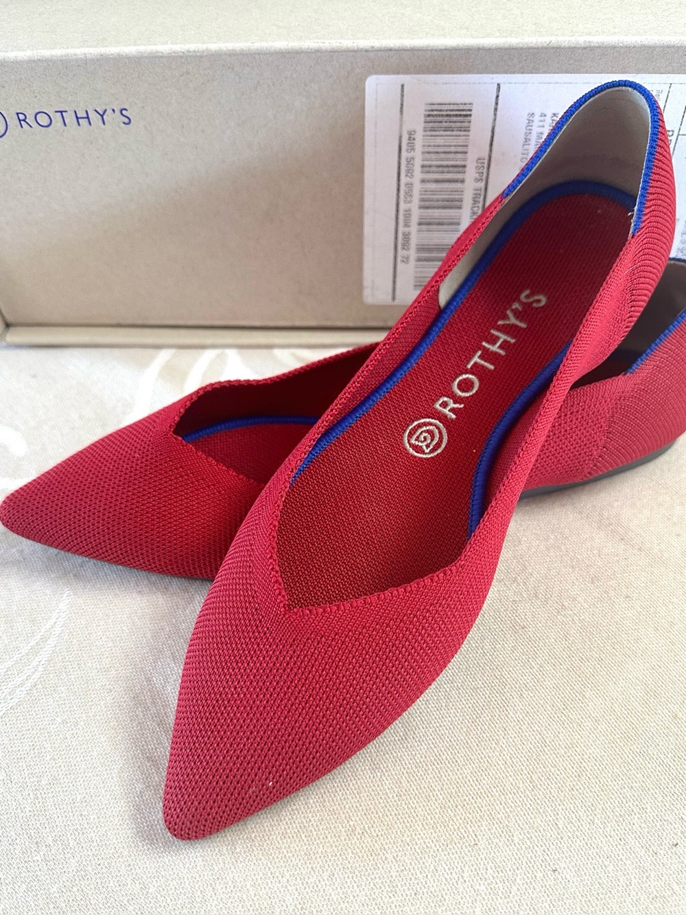 Rothy’s The Point Chili Red Flats Size 9.5 Washable Knit Shoes